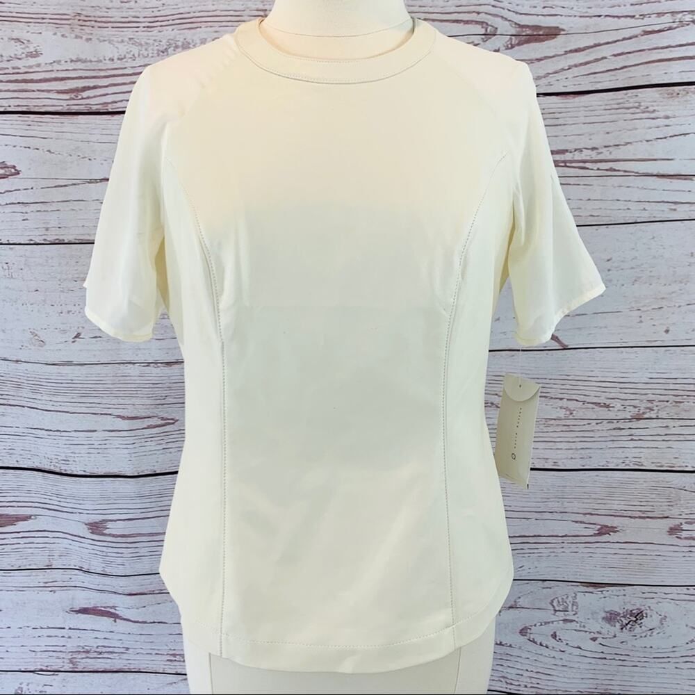 G by Giuliana Rancic ivory faux leather top gold